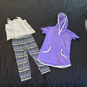 Purple Hoodie and Patterned Leggings Set